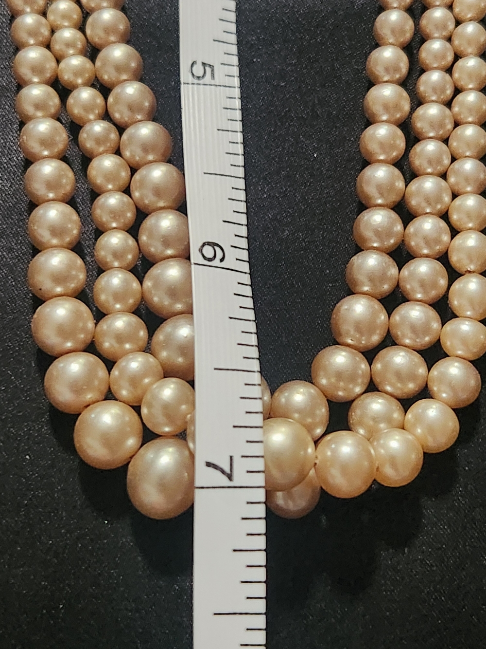 Vintage Triple Strand Graduated Faux Pearl Necklace | Silver Filigree Box Clasp - Picture 4 of 6